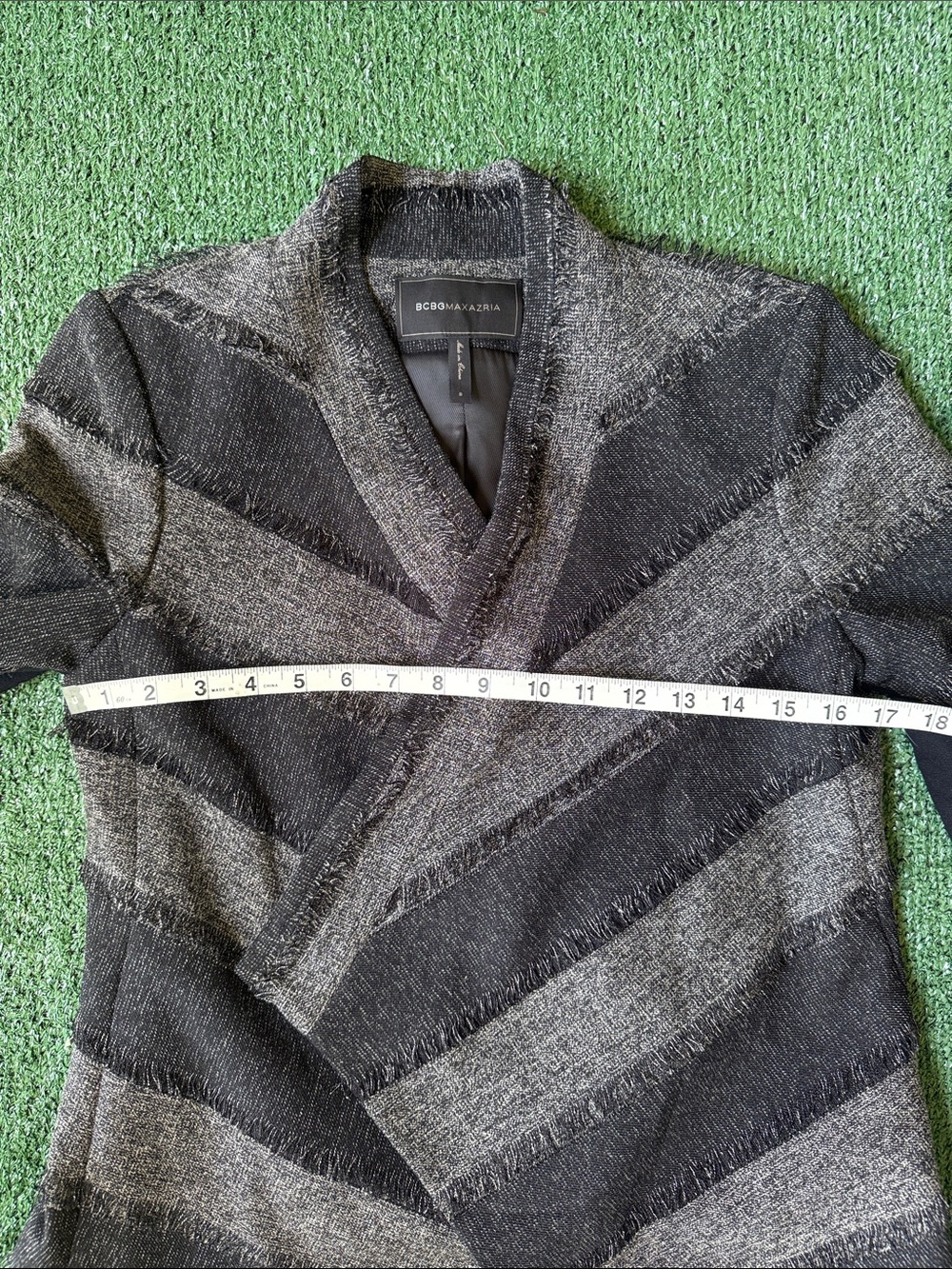 BCBGMaxAzria Gray and Black Striped Open-Front jacket. - Picture 10 of 10